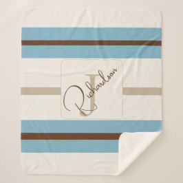 Personalisiertes blau-braun gestreiftes Monogramm Sherpadecke