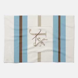 Personalisiertes Blau Braun Streifen Monogramm Küs Geschirrtuch