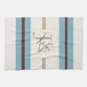 Personalisiertes Blau Braun Streifen Monogramm Küs Geschirrtuch