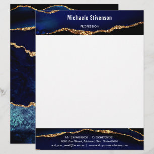 Personalisiertes Blau-Gold-Glitter-Briefkopf-Beisp Briefbogen