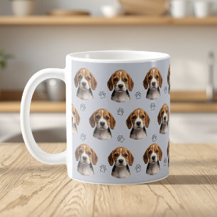 Personalisiertes Blau-Grau-Hundefoto-Pfotenmuster Kaffeetasse