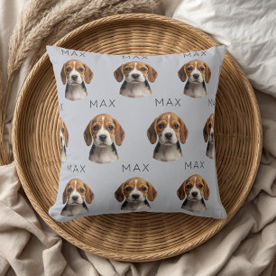 Personalisiertes Blau-Grau-Hundefoto- und Namensmu Kissen