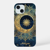 Personalisiertes Blau Himmlisches Gold Sonne Mond 