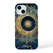 Personalisiertes Blau Himmlisches Gold Sonne Mond