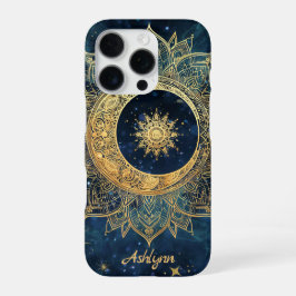 Personalisiertes Blau Himmlisches Gold Sonne Mond  iPhone 16 Pro Hülle