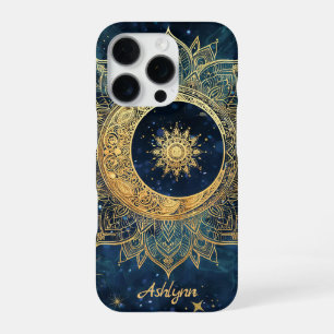 Personalisiertes Blau Himmlisches Gold Sonne Mond  iPhone 16 Pro Hülle