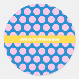 Personalisiertes Blau-Pink-Polka-Dot-Muster Runder Aufkleber