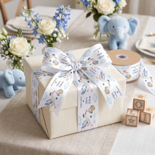 Personalisiertes Blau-Storch-It's-a-Boy-Baby-Showe Satinband