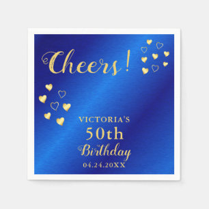 Personalisiertes Blau und Gold zum 50. Geburtstag Serviette