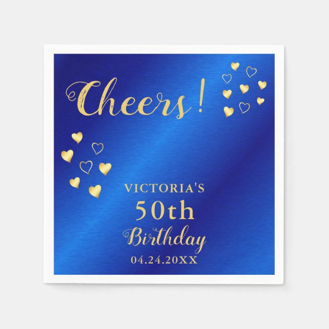 Personalisiertes Blau und Gold zum 50. Geburtstag Serviette (Vorderseite)