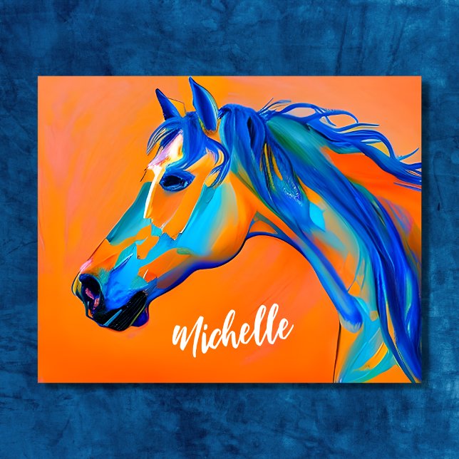 Personalisiertes Blau und Orange Abstraktes Pferd  Poster (Personalized Blue and Orange Abstract Horse Art Poster)