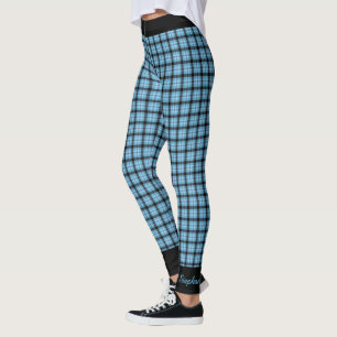 Personalisiertes Blau und Schwarz Kariert mit schw Leggings