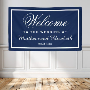 Personalisiertes Blau und Weiße Hochzeit Willkomme Banner