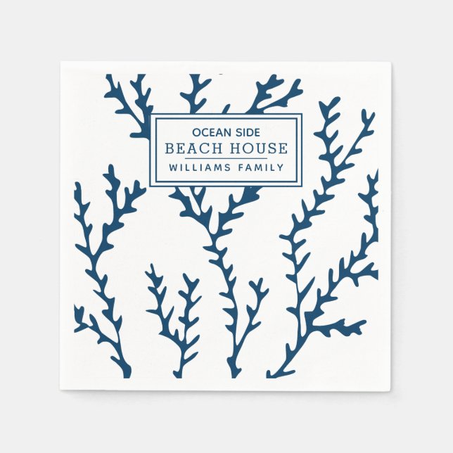 Personalisiertes Blaualgenmuster - Beach House Serviette (Vorderseite)