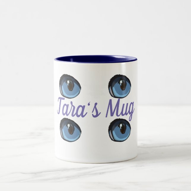 Personalisiertes blaues Auge Zweifarbige Tasse (Mittel)