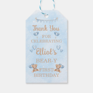 Personalisiertes Blaues Bärchen-Erstes-Geburtstags Geschenkanhänger