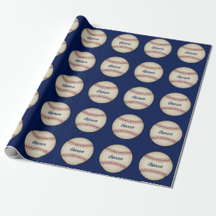 Personalisiertes blaues Baseball-Geschenkpapier Geschenkpapier