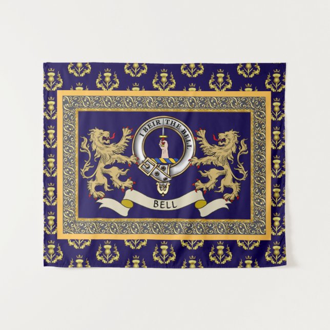 Personalisiertes Blaues Bell-Clan-Abzeichen Wandteppich (Vorderseite (Horizontal))