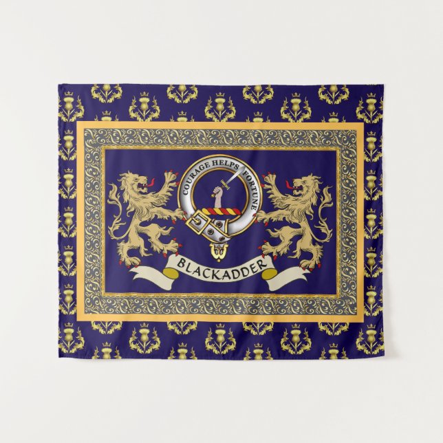 Personalisiertes Blaues Blackadder-Clan-Abzeichen Wandteppich (Vorderseite (Horizontal))