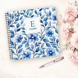 Personalisiertes blaues Blumen-Quadratheft Notizbuch