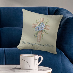 Personalisiertes blaues Blumenkreuz Kissen