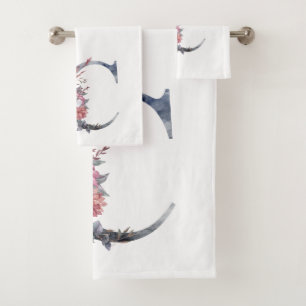 Personalisiertes blaues Blumenmonogramm C Badhandtuch Set