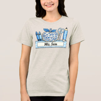 Personalisiertes blaues Chinoiserie-Lehrergeschenk Tri-Blend Shirt