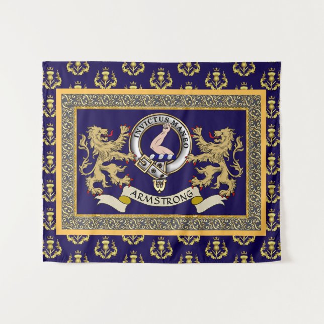 Personalisiertes blaues Clan-Abzeichen Armstrong Wandteppich (Vorderseite (Horizontal))