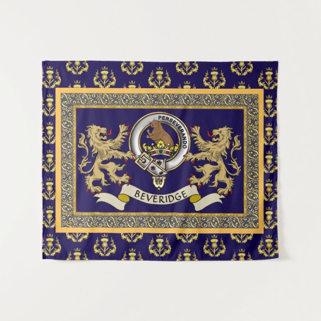 Personalisiertes blaues Clan-Abzeichen Beveridge Wandteppich (Vorderseite (Horizontal))