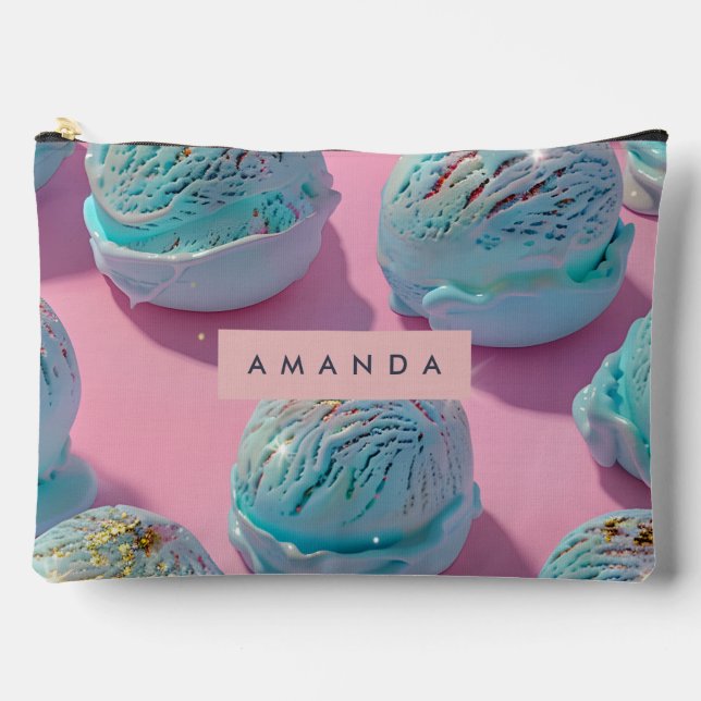 Personalisiertes blaues Eiscreme-Glitter-Muster Zubehörtasche (Vorderseite)