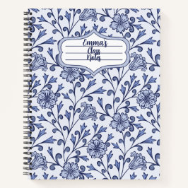 Personalisiertes blaues florales Spiralnotizbuch 8 Notizbuch
