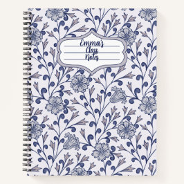 Personalisiertes blaues florales Spiralnotizbuch 8 Notizbuch