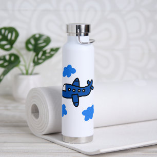 Personalisiertes blaues Flugzeug in den Wolken Trinkflasche