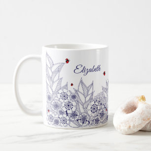Personalisiertes blaues Folk Kunst Botanische Tass Kaffeetasse