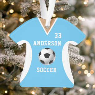 Personalisiertes blaues Fußballtrikot Ornament