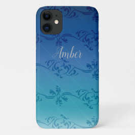 Personalisiertes blaues Gradient-Leaf-Muster Case-Mate iPhone Hülle