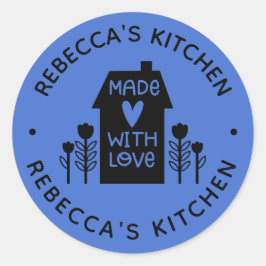 Personalisiertes Blaues Haus mit Liebe Runder Aufkleber