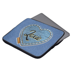Personalisiertes blaues Jeans-Herz Laptopschutzhülle
