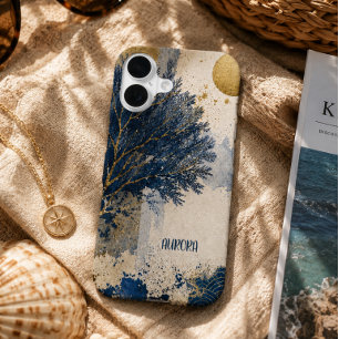 Personalisiertes blaues Korallenmotiv iPhone 16 Hülle