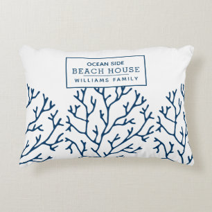 Personalisiertes Blaues Korallenmuster - Beach Hou Dekokissen