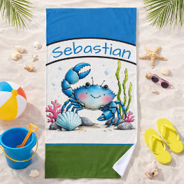 Personalisiertes Blaues Krebs-Kinderstrandhandtuch Strandtuch