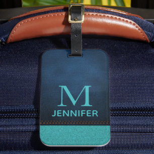 Personalisiertes blaues Kunstleder-Monogramm Gepäckanhänger