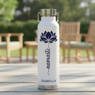 Personalisiertes Blaues Lotus Namaste Namensgesche Trinkflasche