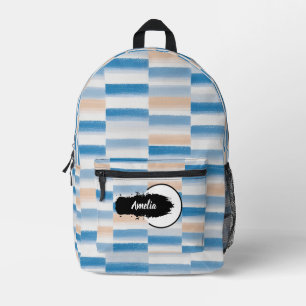 Personalisiertes blaues Pfirsichfarben Stripte Sch Bedruckter Rucksack