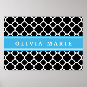 Personalisiertes blaues Quatrefolienmuster Poster