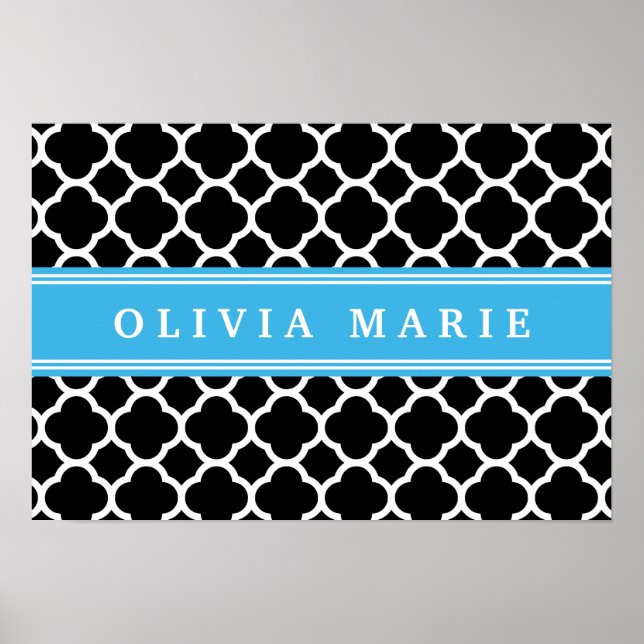 Personalisiertes blaues Quatrefolienmuster Poster (Vorne)