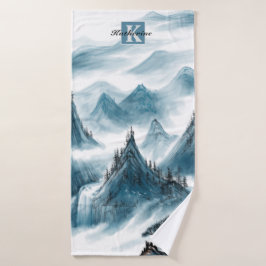 Personalisiertes blaues Rolling Mountain View Bade Badehandtuch