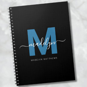 Personalisiertes blaues Schriftzug-Name-Initial-Mo Notizblock