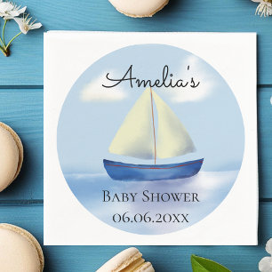 Personalisiertes blaues Segelboot-Baby-Shower Serviette