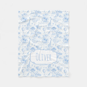 Personalisiertes blaues Toile-Safari-Baby-Shower-G Fleecedecke